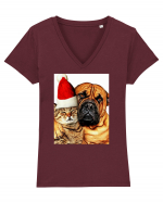 Dogs and cat in Christmas spirit Tricou mânecă scurtă guler V Damă Evoker