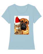 Dogs and cat in Christmas spirit Tricou mânecă scurtă guler larg fitted Damă Expresser