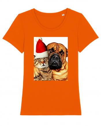 Dogs and cat in Christmas spirit Bright Orange