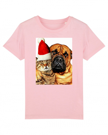 Dogs and cat in Christmas spirit Cotton Pink