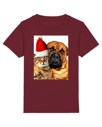 Dogs and cat in Christmas spirit Burgundy