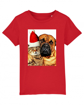 Dogs and cat in Christmas spirit Red