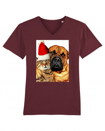 Dogs and cat in Christmas spirit Burgundy