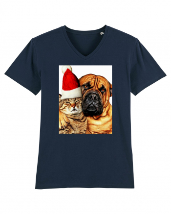 Dogs and cat in Christmas spirit French Navy
