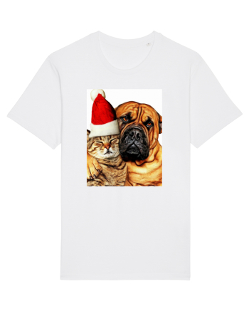 Dogs and cat in Christmas spirit White