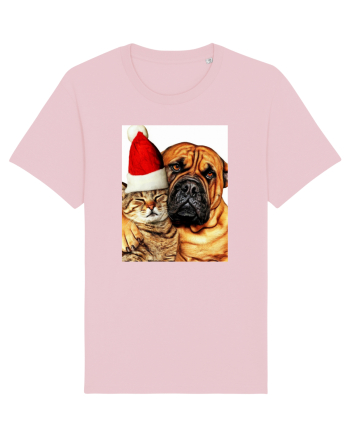 Dogs and cat in Christmas spirit Cotton Pink