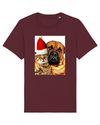 Dogs and cat in Christmas spirit Burgundy