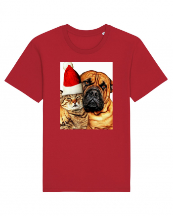 Dogs and cat in Christmas spirit Red