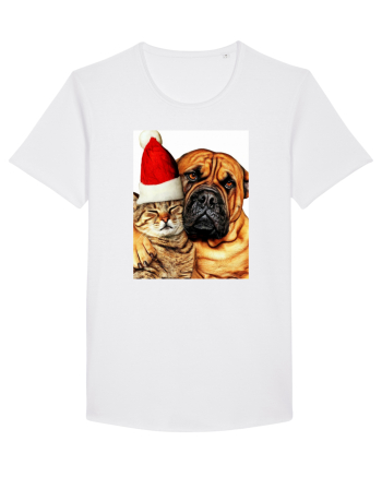 Dogs and cat in Christmas spirit White