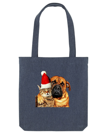 Dogs and cat in Christmas spirit Midnight Blue