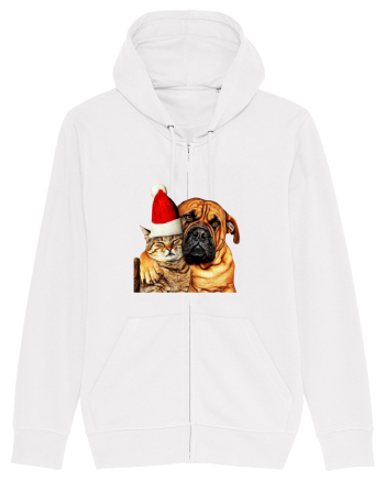 Dogs and cat in Christmas spirit White