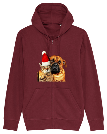 Dogs and cat in Christmas spirit Burgundy