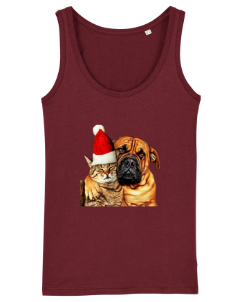 Dogs and cat in Christmas spirit Burgundy