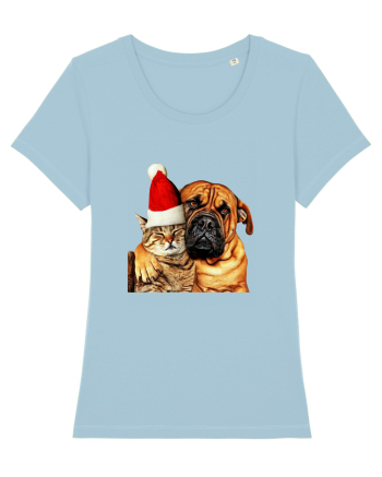 Dogs and cat in Christmas spirit Sky Blue