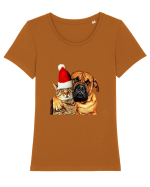 Dogs and cat in Christmas spirit Tricou mânecă scurtă guler larg fitted Damă Expresser