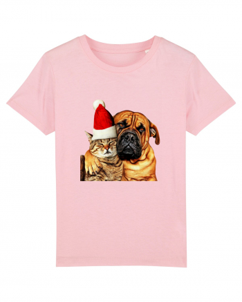 Dogs and cat in Christmas spirit Cotton Pink