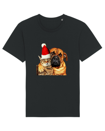 Dogs and cat in Christmas spirit Black
