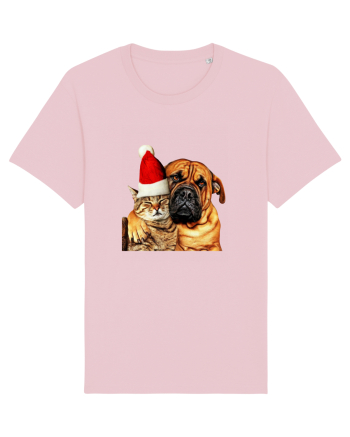 Dogs and cat in Christmas spirit Cotton Pink