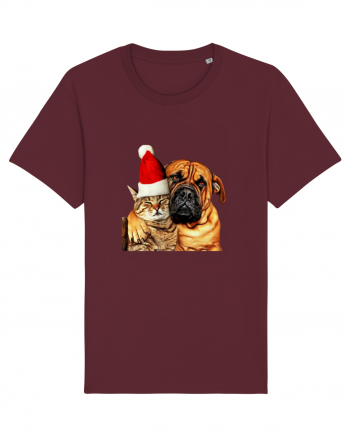 Dogs and cat in Christmas spirit Burgundy