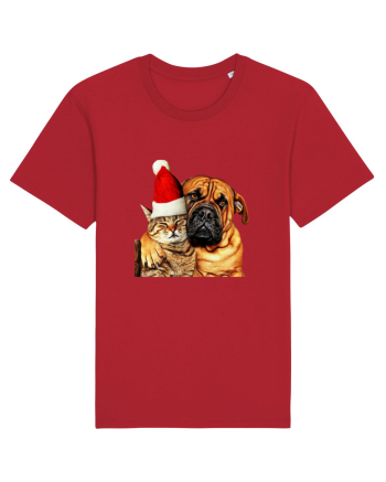 Dogs and cat in Christmas spirit Red