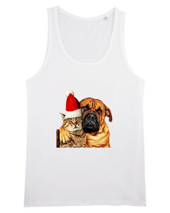 Dogs and cat in Christmas spirit White
