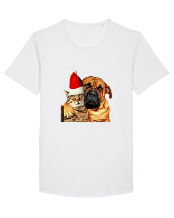 Dogs and cat in Christmas spirit White