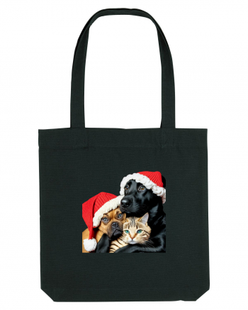 Dogs and cat in Christmas spirit Black