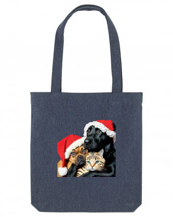 Dogs and cat in Christmas spirit Midnight Blue
