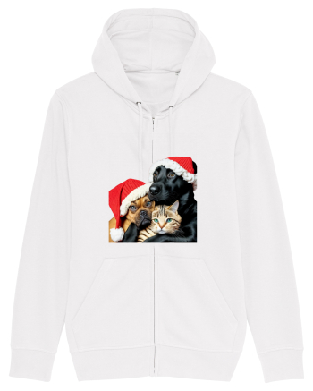 Dogs and cat in Christmas spirit White