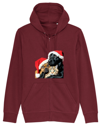 Dogs and cat in Christmas spirit Burgundy