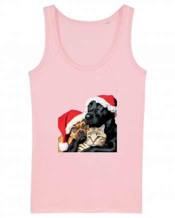 Dogs and cat in Christmas spirit Cotton Pink