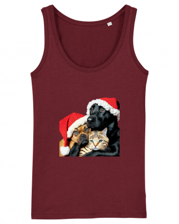 Dogs and cat in Christmas spirit Burgundy