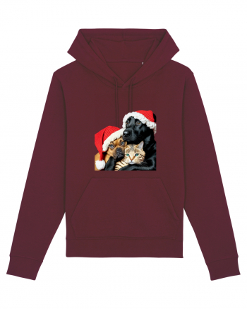 Dogs and cat in Christmas spirit Burgundy