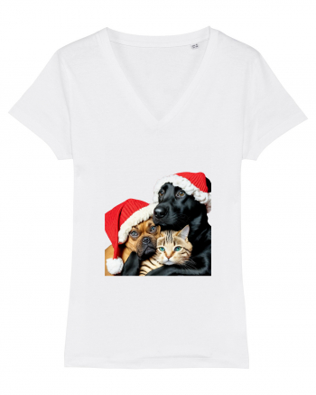 Dogs and cat in Christmas spirit White
