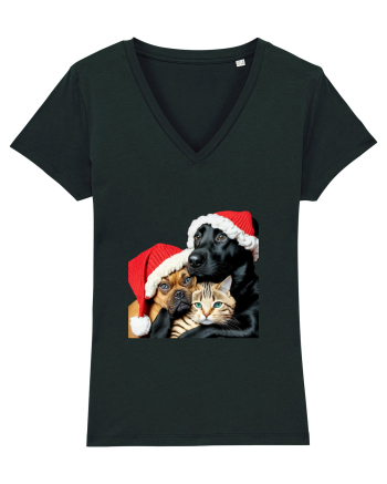 Dogs and cat in Christmas spirit Black