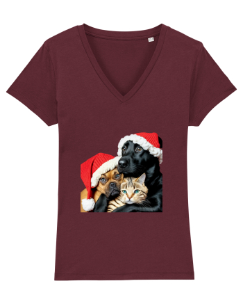 Dogs and cat in Christmas spirit Burgundy
