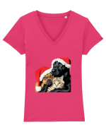 Dogs and cat in Christmas spirit Tricou mânecă scurtă guler V Damă Evoker