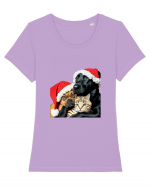 Dogs and cat in Christmas spirit Tricou mânecă scurtă guler larg fitted Damă Expresser