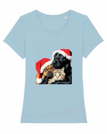 Dogs and cat in Christmas spirit Sky Blue