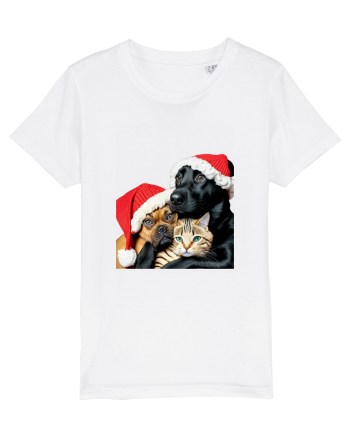 Dogs and cat in Christmas spirit White
