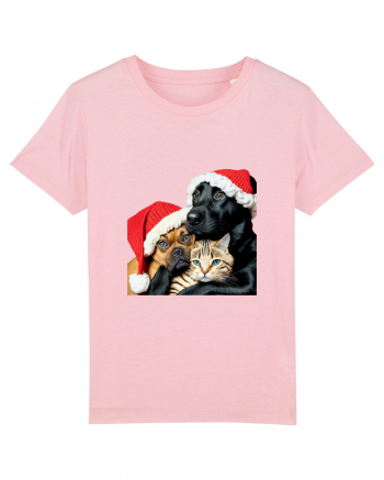 Dogs and cat in Christmas spirit Cotton Pink