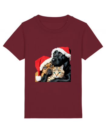 Dogs and cat in Christmas spirit Burgundy