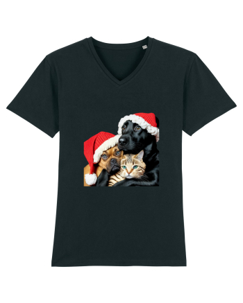 Dogs and cat in Christmas spirit Black