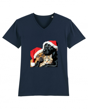 Dogs and cat in Christmas spirit French Navy