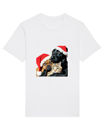 Dogs and cat in Christmas spirit White