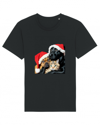 Dogs and cat in Christmas spirit Black