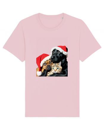 Dogs and cat in Christmas spirit Cotton Pink