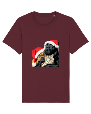 Dogs and cat in Christmas spirit Burgundy