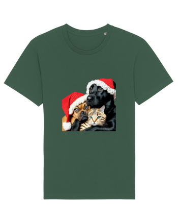Dogs and cat in Christmas spirit Bottle Green