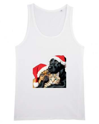 Dogs and cat in Christmas spirit White